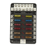 Audio fuse 12 Circuits Fuse Box Holder with LED Indicator Damp-Proof Protection Cover and Label Sticker for 12V/24V Auto Car Truck Boat Marine and Yacht